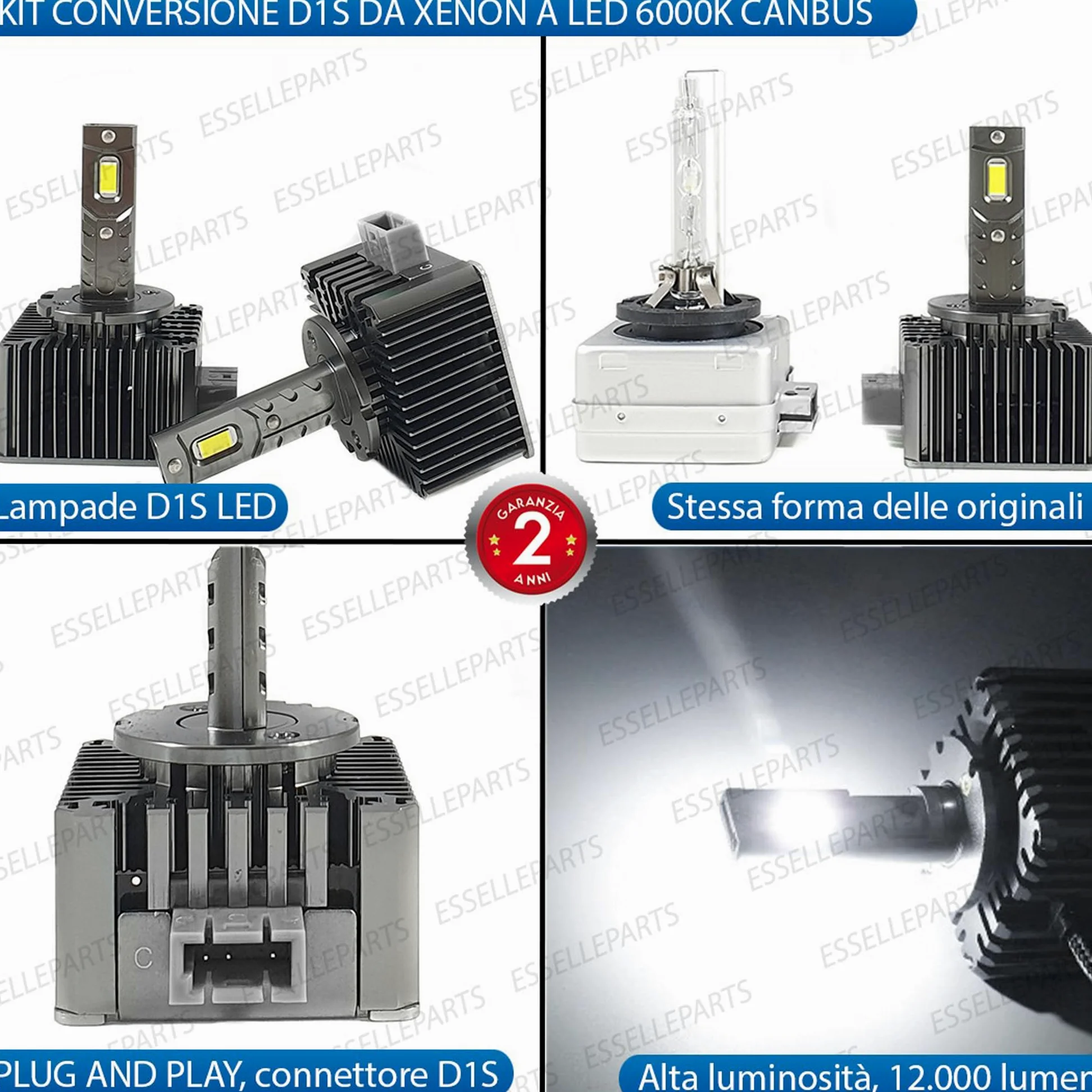 Coppia Lampade D1S LED 12000 Lumen 6000K specifiche per Audi A4 B6 – Conversione da Xenon a LED Plug & Play Canbus – Luce Bianco Ghiaccio Ultra Potente – 35W CSP Alta Luminosità