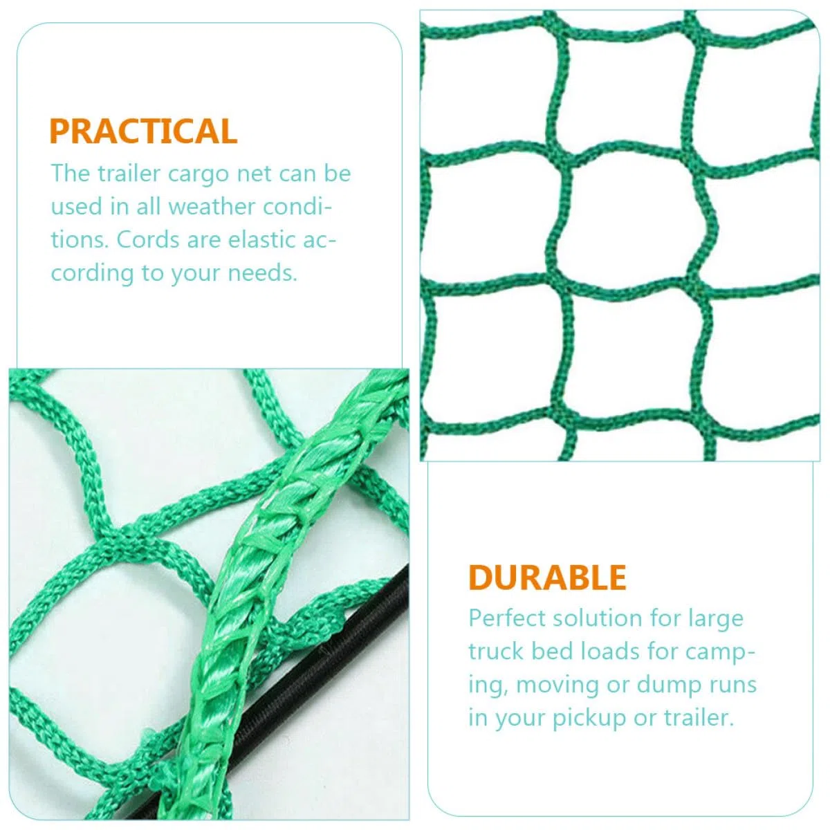 Rete di Carico per Cassone di Camion 2,5x3,5 M in Nylon Resistente ai Raggi UV con Ganci e Corda Elastica per Sicurezza Trasporto Pickup e Rimorchi