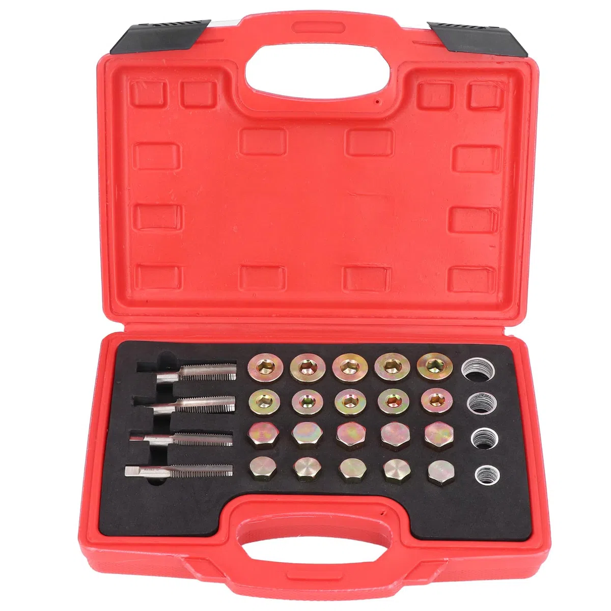 Srliya Kit di Riparazione Filettatura Coppa Olio Kit di Riparazione Filettatura Tappo Coppa Olio 64 Pezzi M13 M15 M17 M20 con 40 Rondelle 20 Tappi di Scarico 4 Rubinetti per