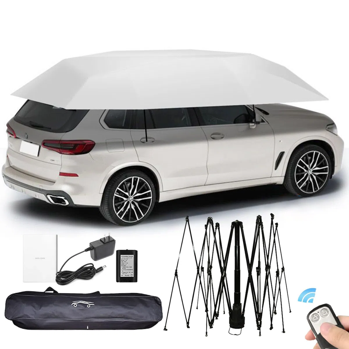 Ombrello Parasole Completamente Automatico per Auto, Parasole Pieghevole Elettrico per SUV con Isolamento Termico Telescopico, Telecomando Automatico, Uso Esterno,Silver gray-4.8m/189''