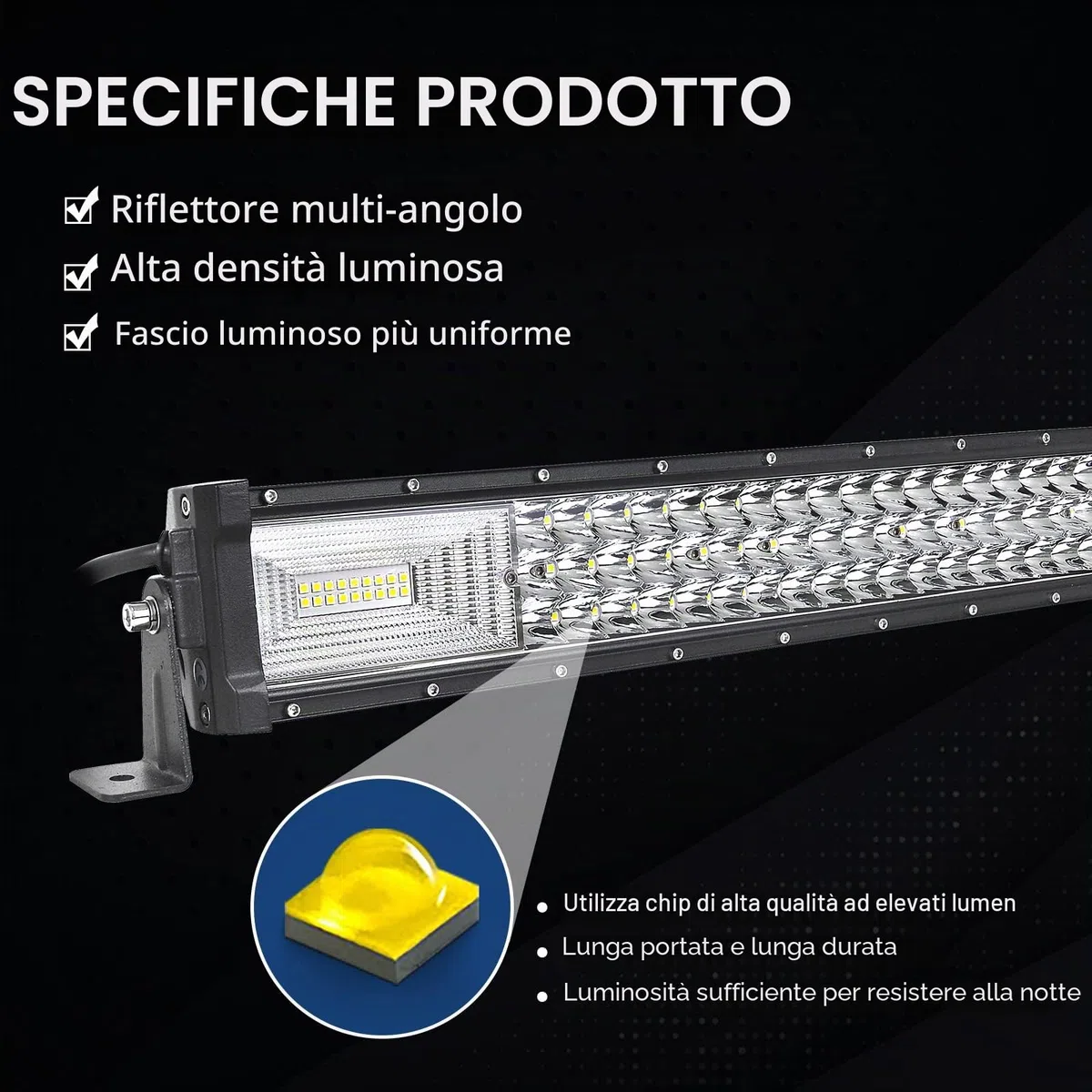 Willpower Barra LED 132cm 52 Pollici 675W + Fari LED 13cm 5 Pollici 72W + Cablaggio 12V 24V Faretti LED Faro da Lavoro LED Barra Luci LED per Fuoristrada Auto Trattore Camion 4x4 Barca ATV