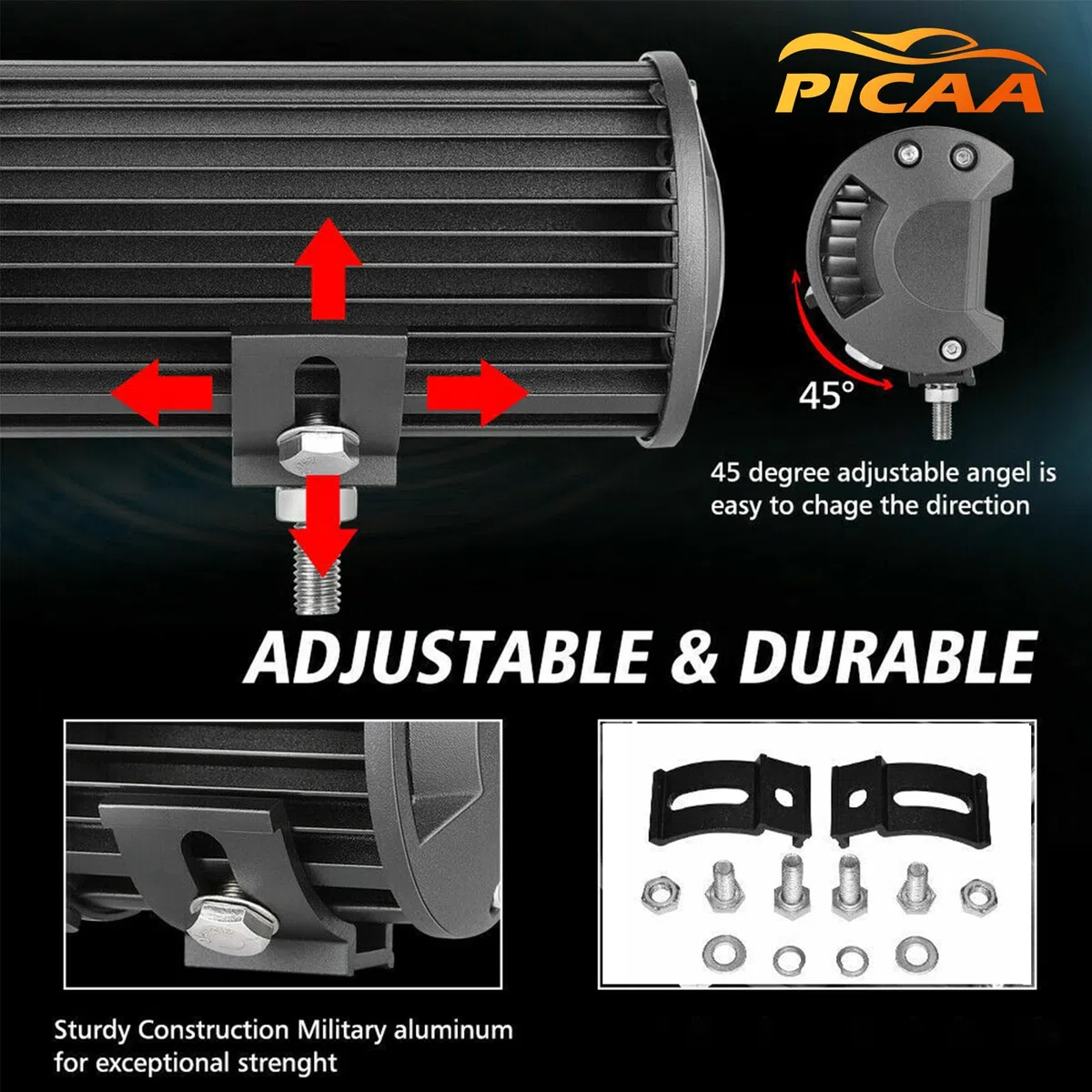 PICAA 23 Pollici 324W Barra LED Fuoristrada con 12V Cablaggio Kit, Barra Luminosa a Led Auto Bianco 6000K Luci di Lavoro per 4x4 Camion SUV ATV UTV Trattore