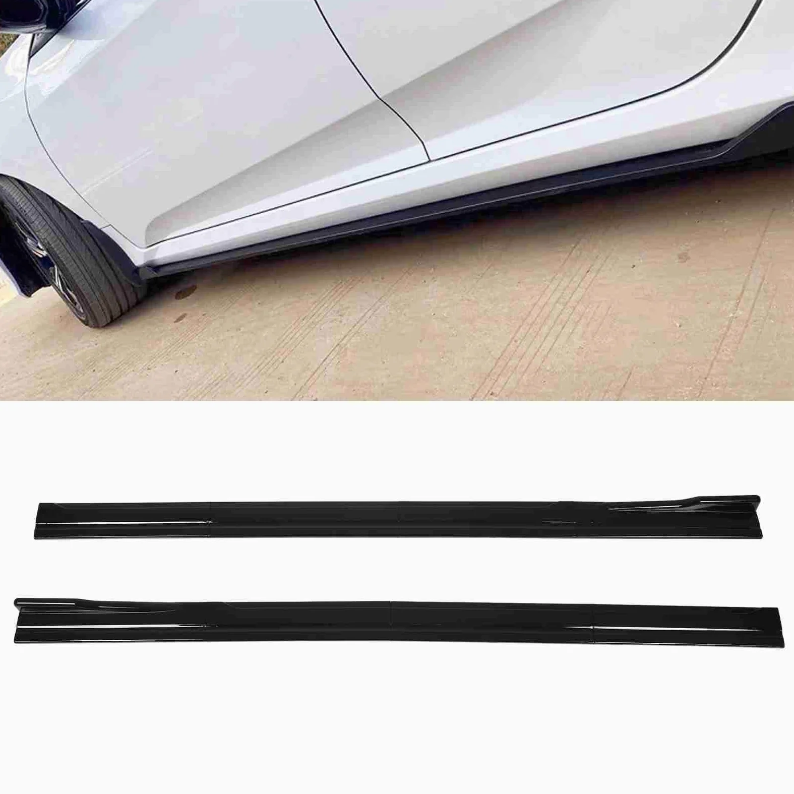 Minigonne laterali universali per auto, diffusori ad alette per minigonne laterali posteriori, estensione minigonne laterali in ABS da 2 m/78,7 pollici per, ridurre la resistenza (Nero lucido)