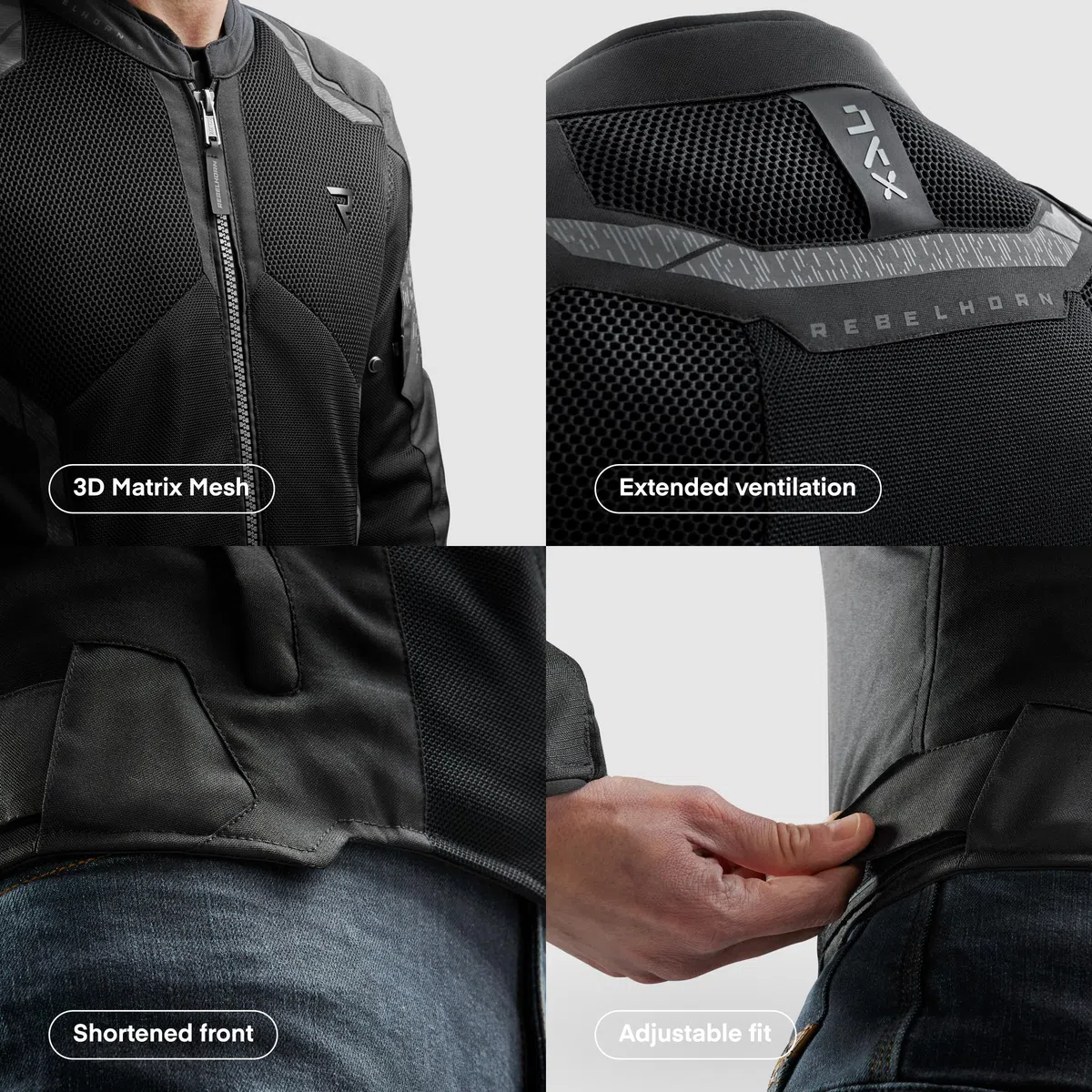 REBELHORN Jax Giacca da Moto Uomo | Tessile | Protezioni per Gomiti, Spalle e Schiena Livello 2 | Membrana Humax Rimovibile | Grandi Pannelli di Ventilazione a Rete | Taglie fino a 10XL