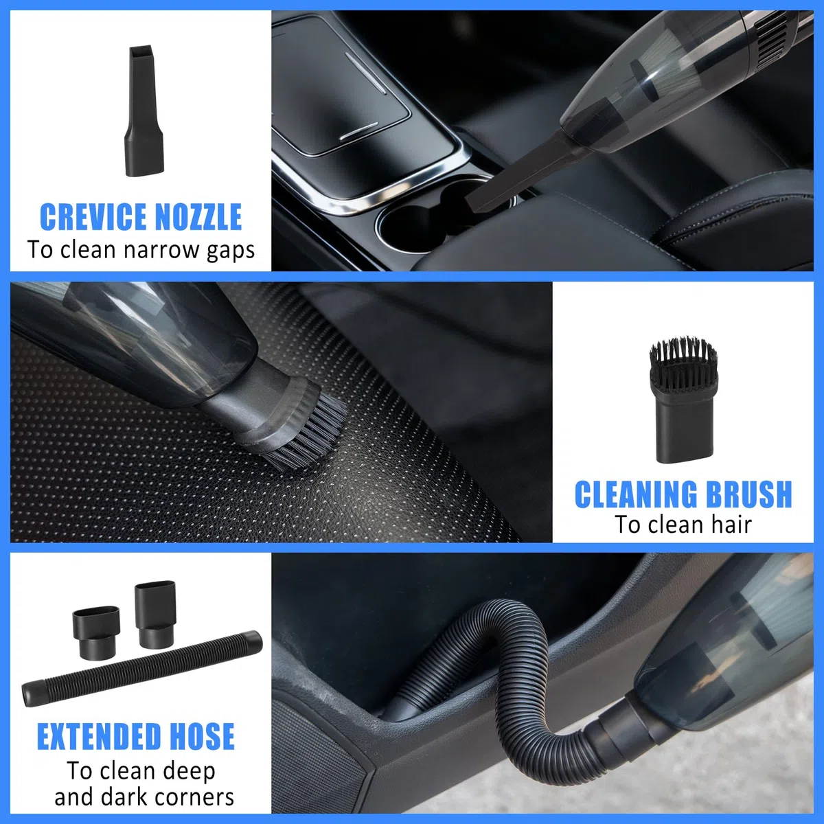 Kit di pulizia per auto, kit per la pulizia degli interni dell'auto, con aspirapolvere portatile ad alta potenza, set di spazzole, strumento per parabrezza, spolverino, asciugamani, strumenti