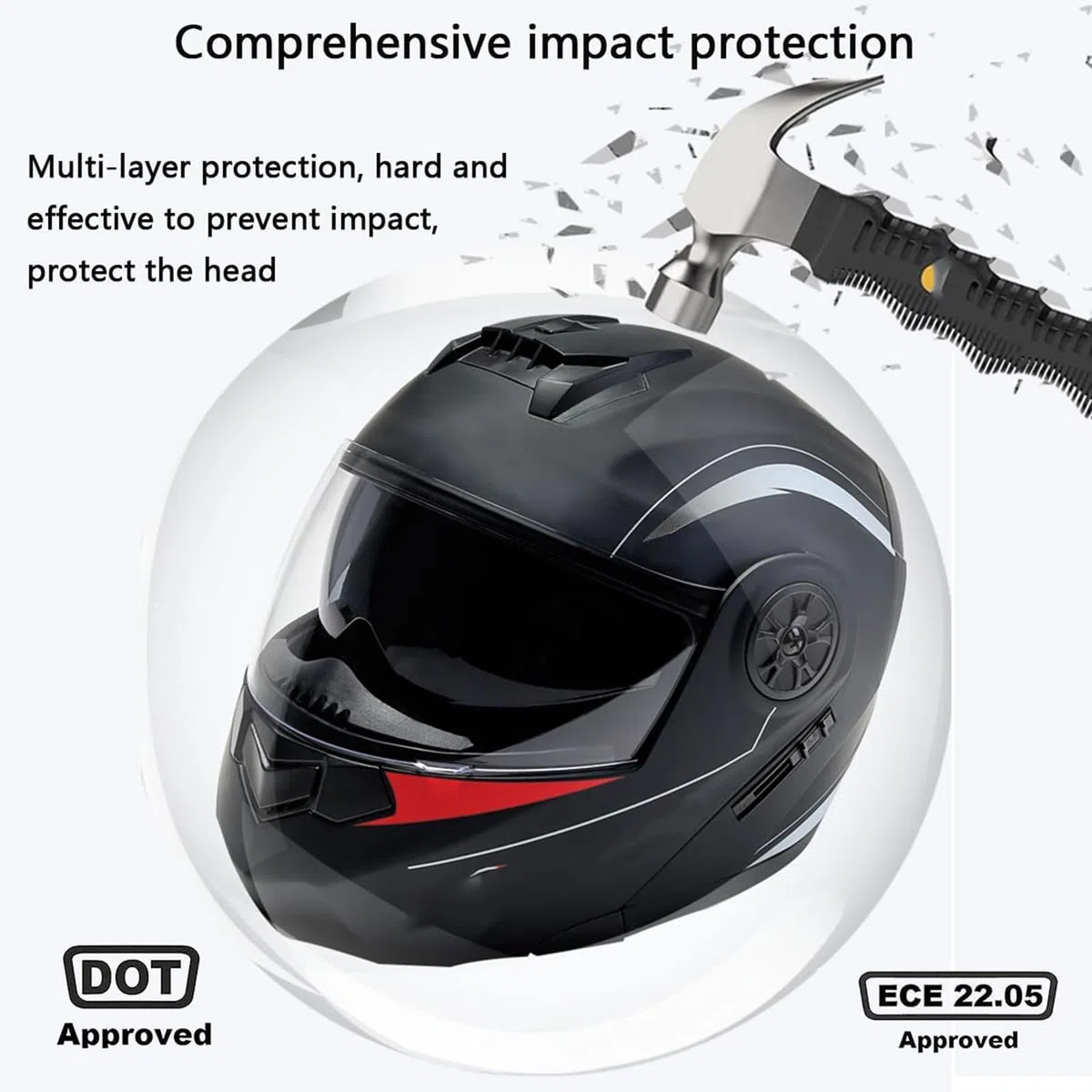 Casco Modulare Bluetooth Moto Integrat con Doppio Visiera Parasole Integrale, Casco Certificato ECE, Sistema di Comunicazione Interfono Integrato Radio FM Mp3 Integrato