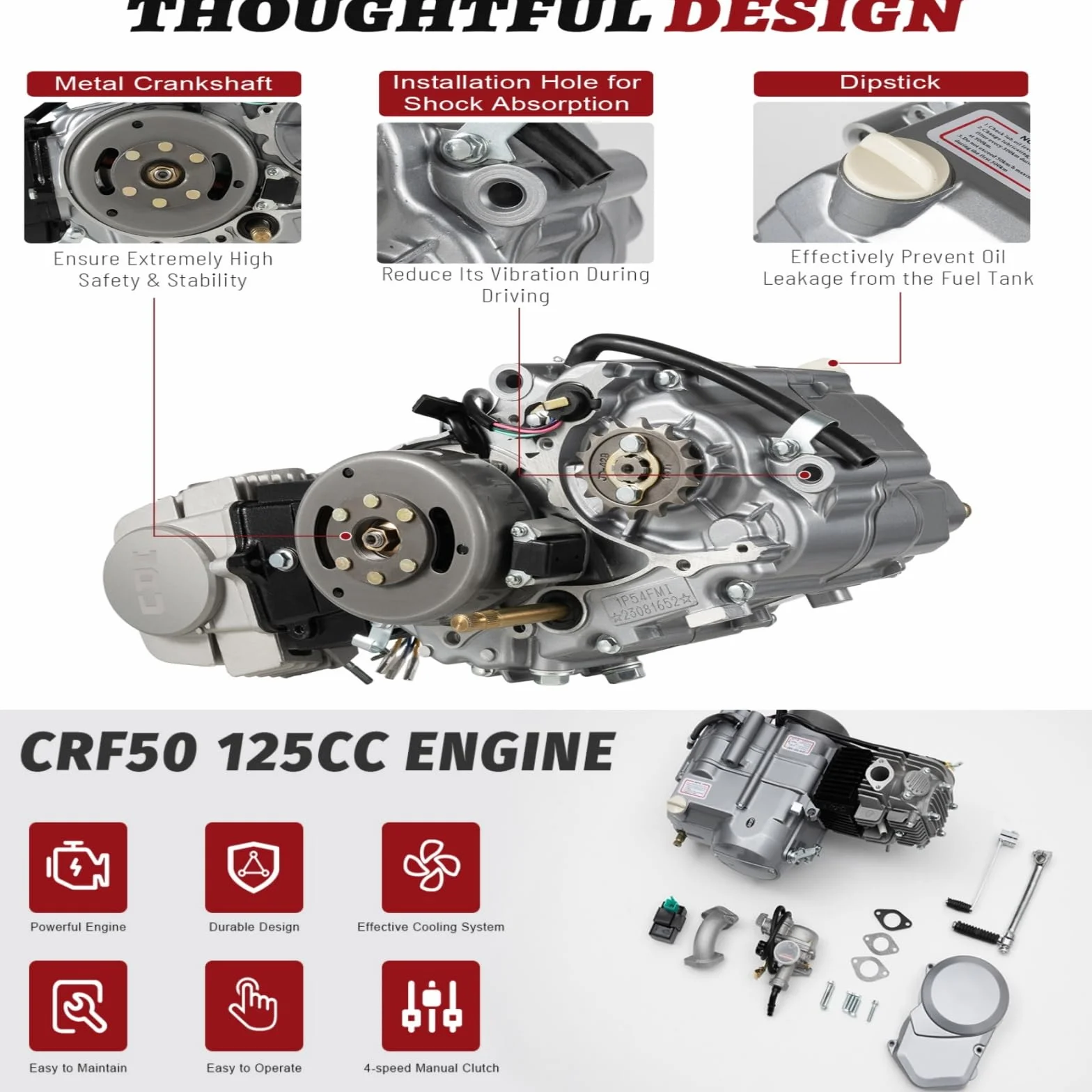 Moto, 125 cc, motore dirt bike, motore a 4 tempi, raffreddato ad aria, manuale, singolo cilindro, frizione, per Dirt Bike Motorcycle CRF50 XR50 CRF70 XR70 Z50 (sistema di accensione CDI)