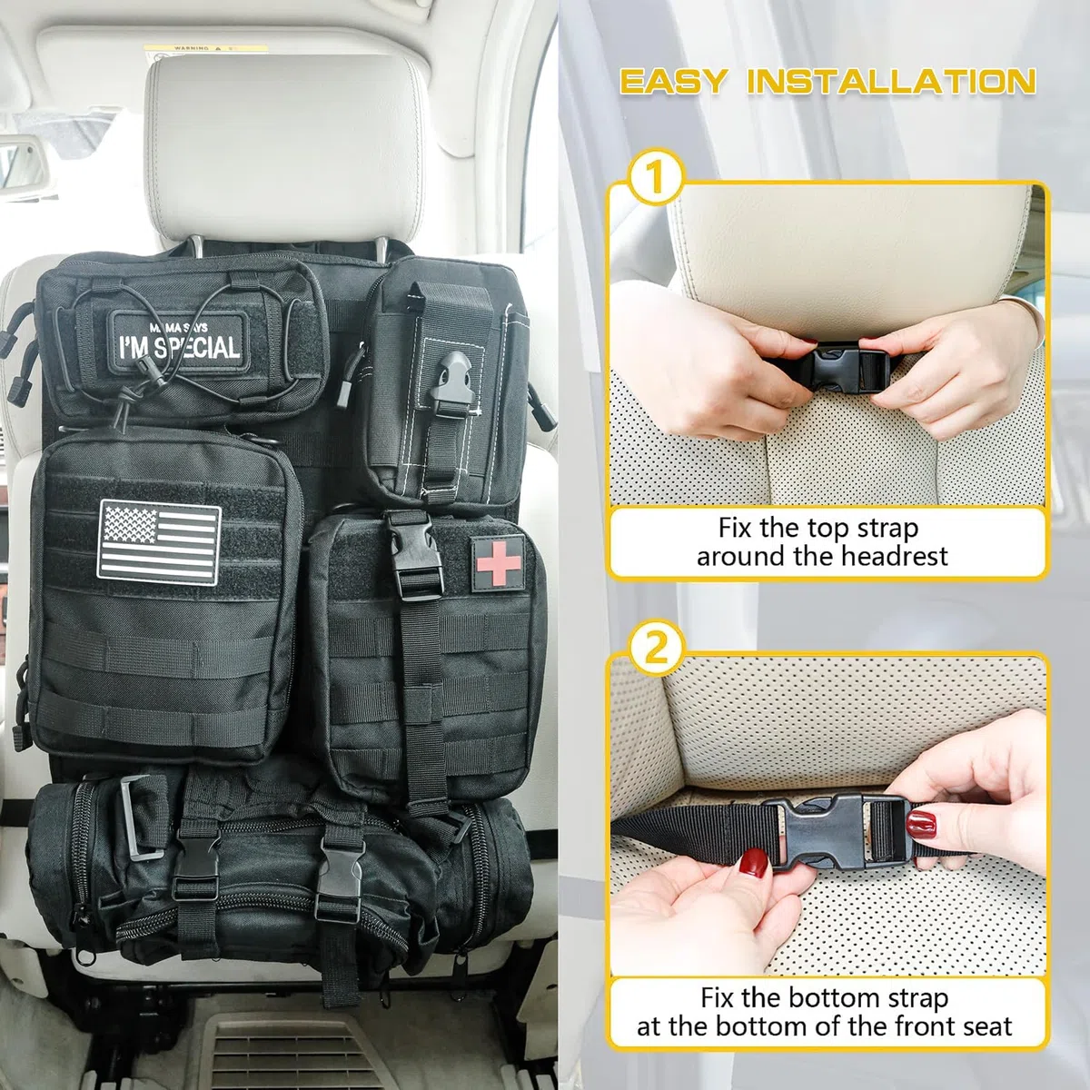 Organizer tattico per sedile posteriore, universale, con 5 tasche Molle multifunzione rimovibili, adatto per tutte le auto Jeep e camion, accessori da esterno per campeggio, viaggi su strada,