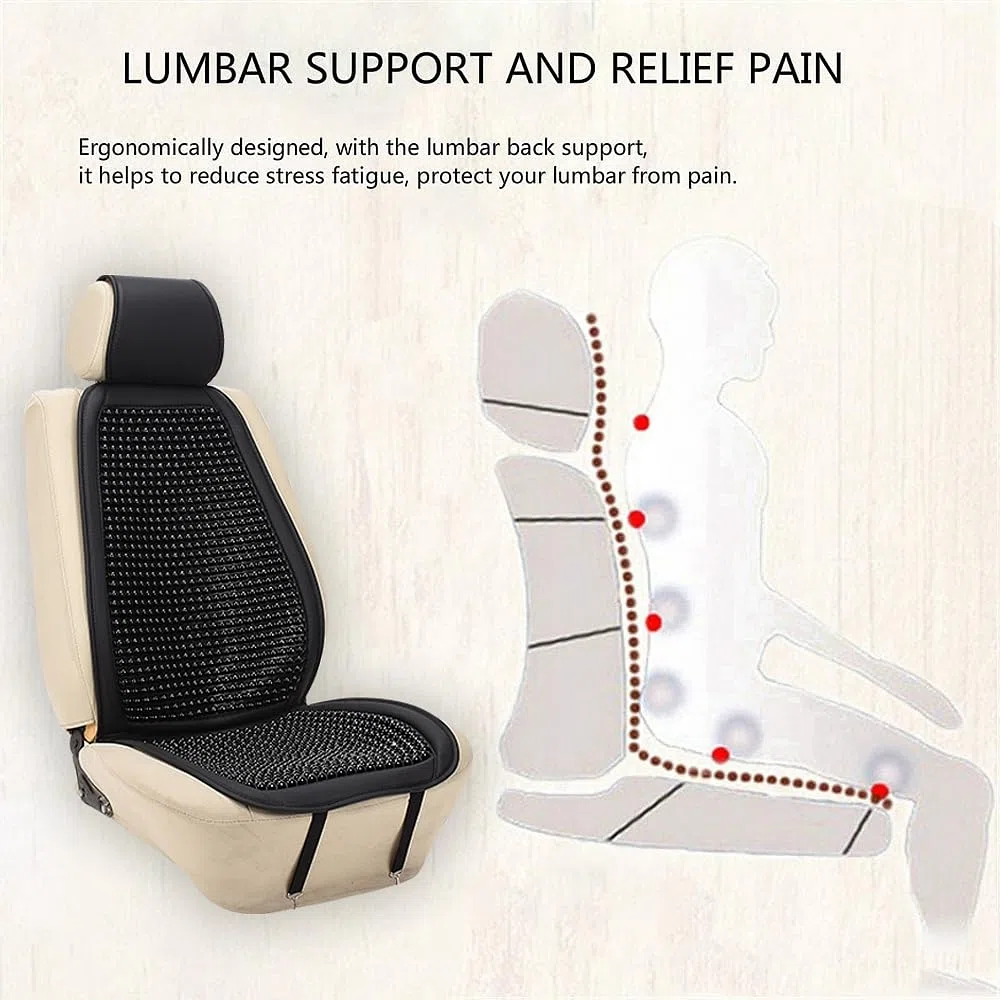 JSCARLIFE 2 coprisedili universali con perline in legno naturale, cuscino massaggiante per auto e camion, quattro stagioni e traspirante, rende la guida più sopportabile durante i lunghi viaggi (nero