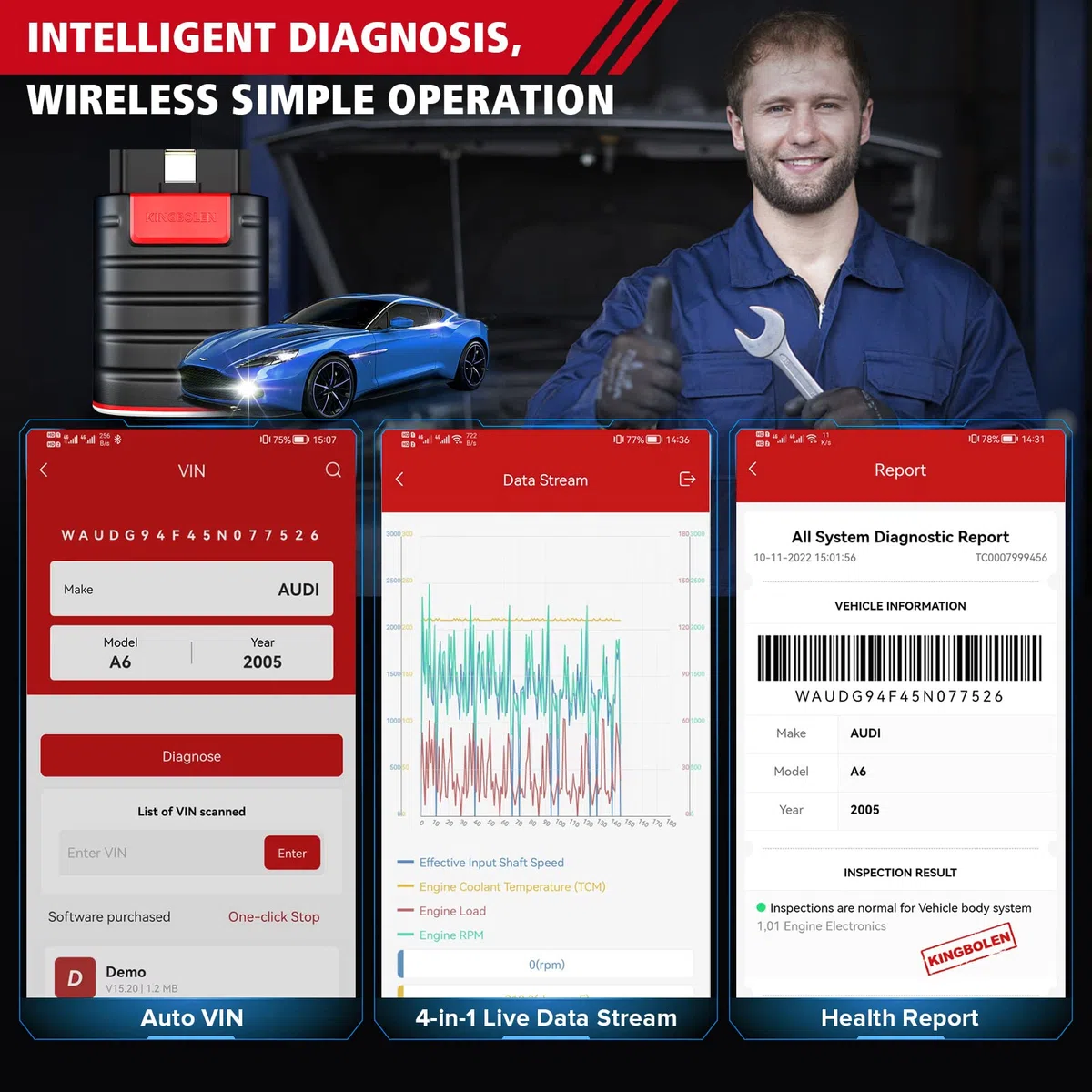 KINGBOLEN EDIAG OBD2 Auto Diagnostica Bluetooth Tutto il Sistema Bidirezionale obd2 Bluetooth Scanner Auto, Livello OE, Codifica ECU, 15+ RESET,AUTO VIN, Tutto il software 1 anno iPhone e Android