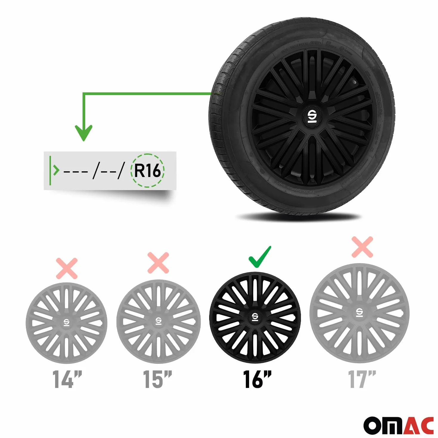 SPARCO Copricerchi 16" pollici Serie/Kit nero Copricerchi Auto SPC1685BK