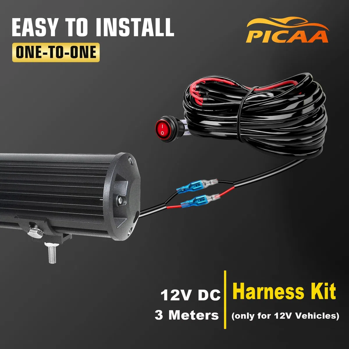 PICAA 23 Pollici 324W Barra LED Fuoristrada con 12V Cablaggio Kit, Barra Luminosa a Led Auto Bianco 6000K Luci di Lavoro per 4x4 Camion SUV ATV UTV Trattore