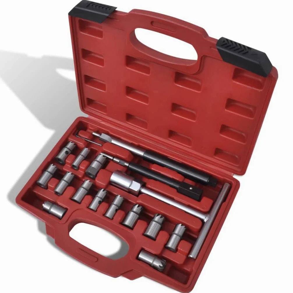 Set di frese per iniettori diesel, 17 pezzi, durevoli, con valigetta, per motori Common-Rail, officina, riparazione, montaggio, manutenzione