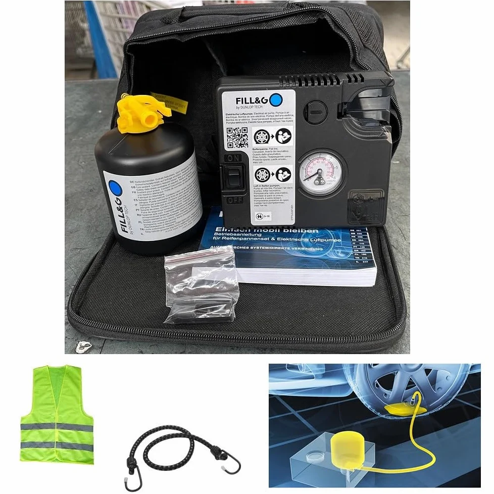 COMPATIBILE CON FIAT PANDA SET PER FORATURA PNEUMATICI KIT GONFIA E RIPARA GOMME AUTOMATICO CON COMPRESSORE E LIQUIDO SIGILLANTE DA 620ML PER AUTO,SUV,FURGONI,MOTO