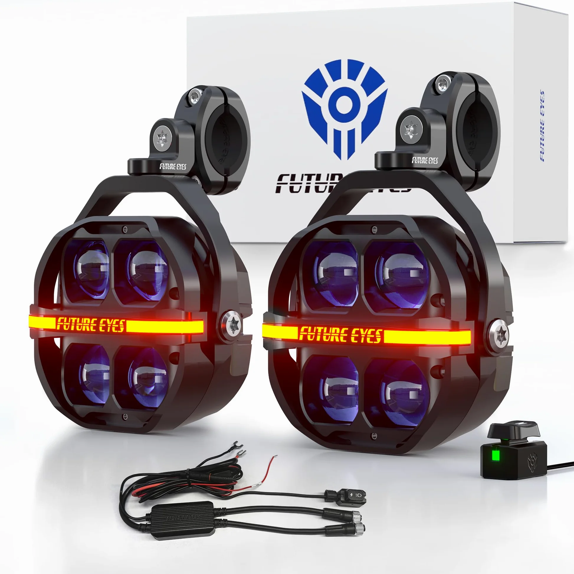 Future Eyes Fari Supplementari Moto, 180W 17500LM Faretti LED Moto, Fendinebbia Omologati ECE E57, Luci LED con Abbagliante e Fendinebbia, IP67 Impermeabile
