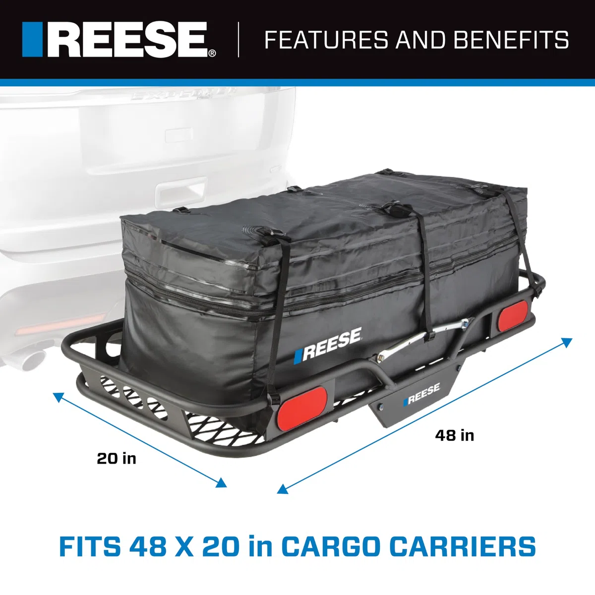 Reese Olympia 1044000 - Borsa da carico espandibile con supporto per gancio di traino, 122 x 48 x 45,7 cm a 55,8 cm, capacità 30,8 cm, adatta per portabagagli da 121,2 x 50,8 cm