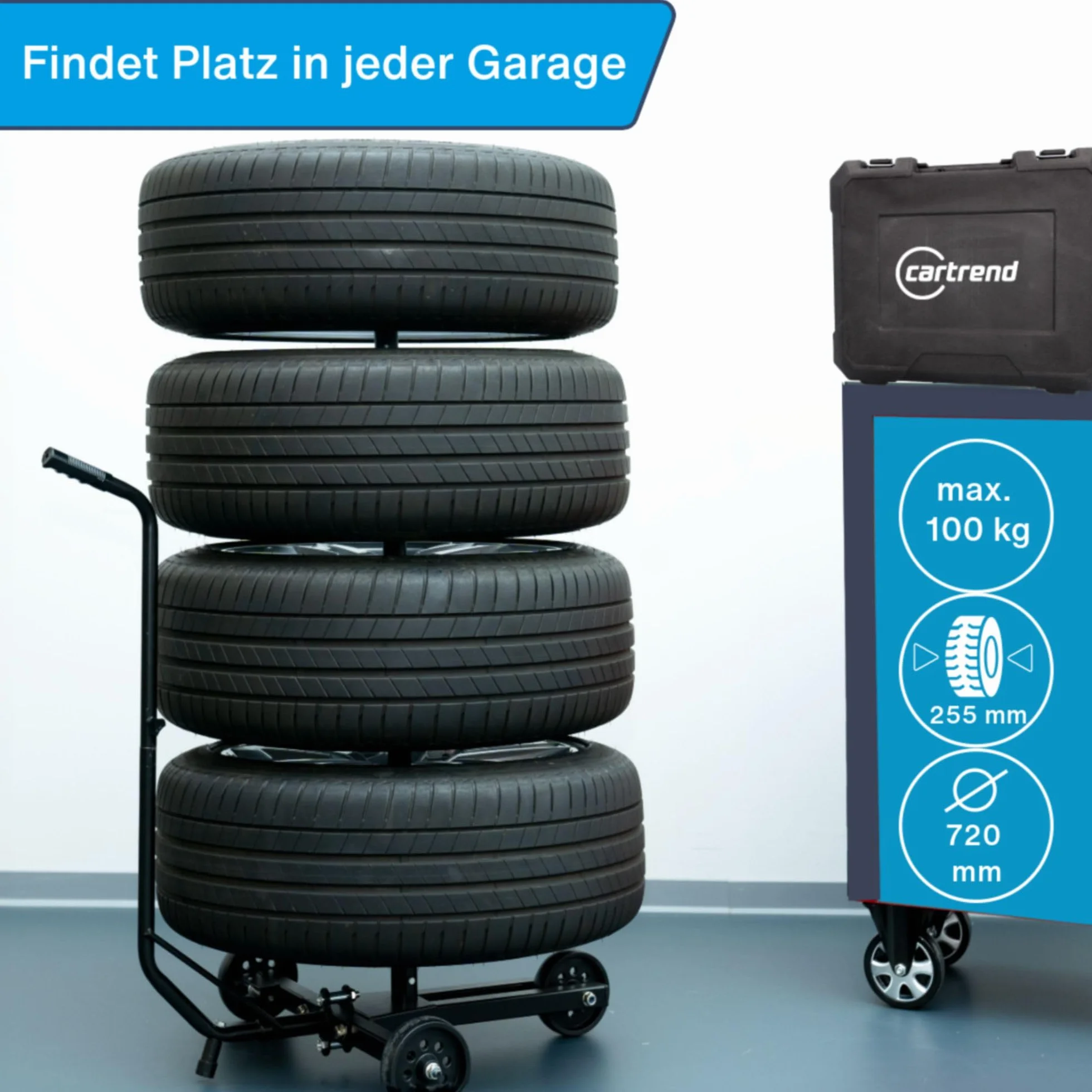 cartrend Mattoni per cerchioni, albero del cerchione mobile con copertura di protezione per pneumatici, fino a 255 mm di larghezza, rivestimenti per proteggere i cerchioni
