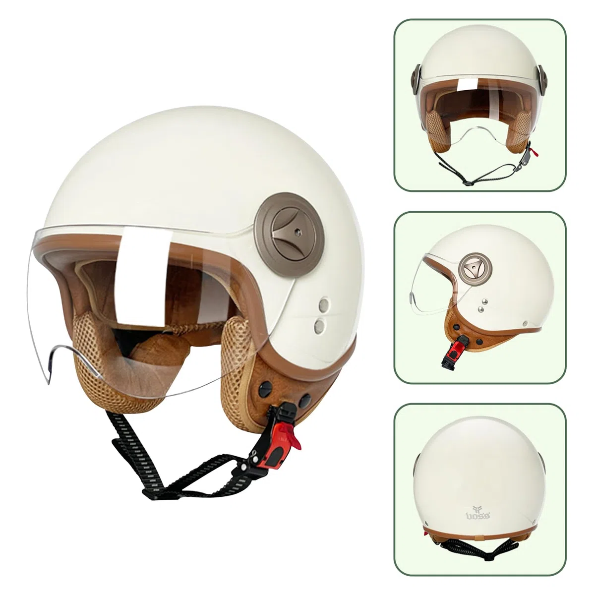Metà Aperto Faccia Casco del Motociclo Con Occhialoni ，Casco Modulare Scooter，L'anti-collisione protegge la sicurezza stradale degli utenti