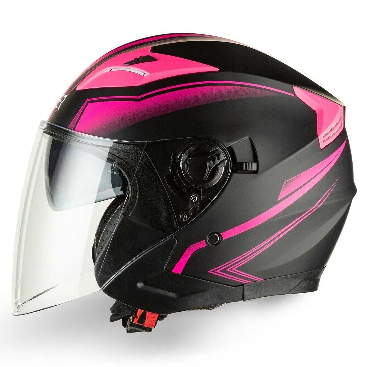 CRUIZER Casco Jet Moto Scooter Omologato Doppia Visiera Nero Opaco Rosa