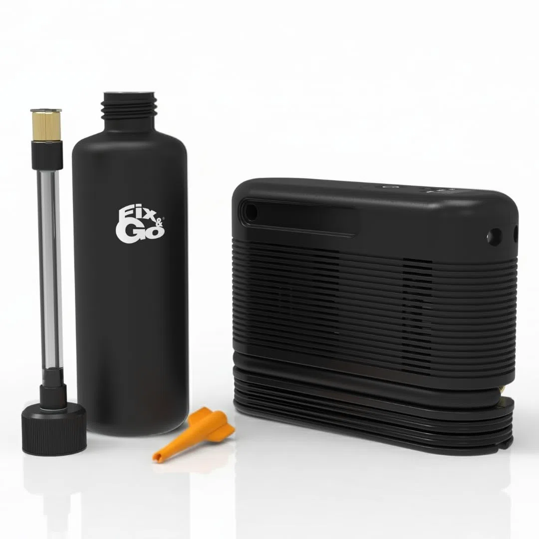 Fix&Go MICROAIR – Kit Riparazione Pneumatici Moto 12V con Compressore Portatile e Sigillante Ecologico – Per Moto, Scooter, Quad e ATV – Compatibile con TPMS