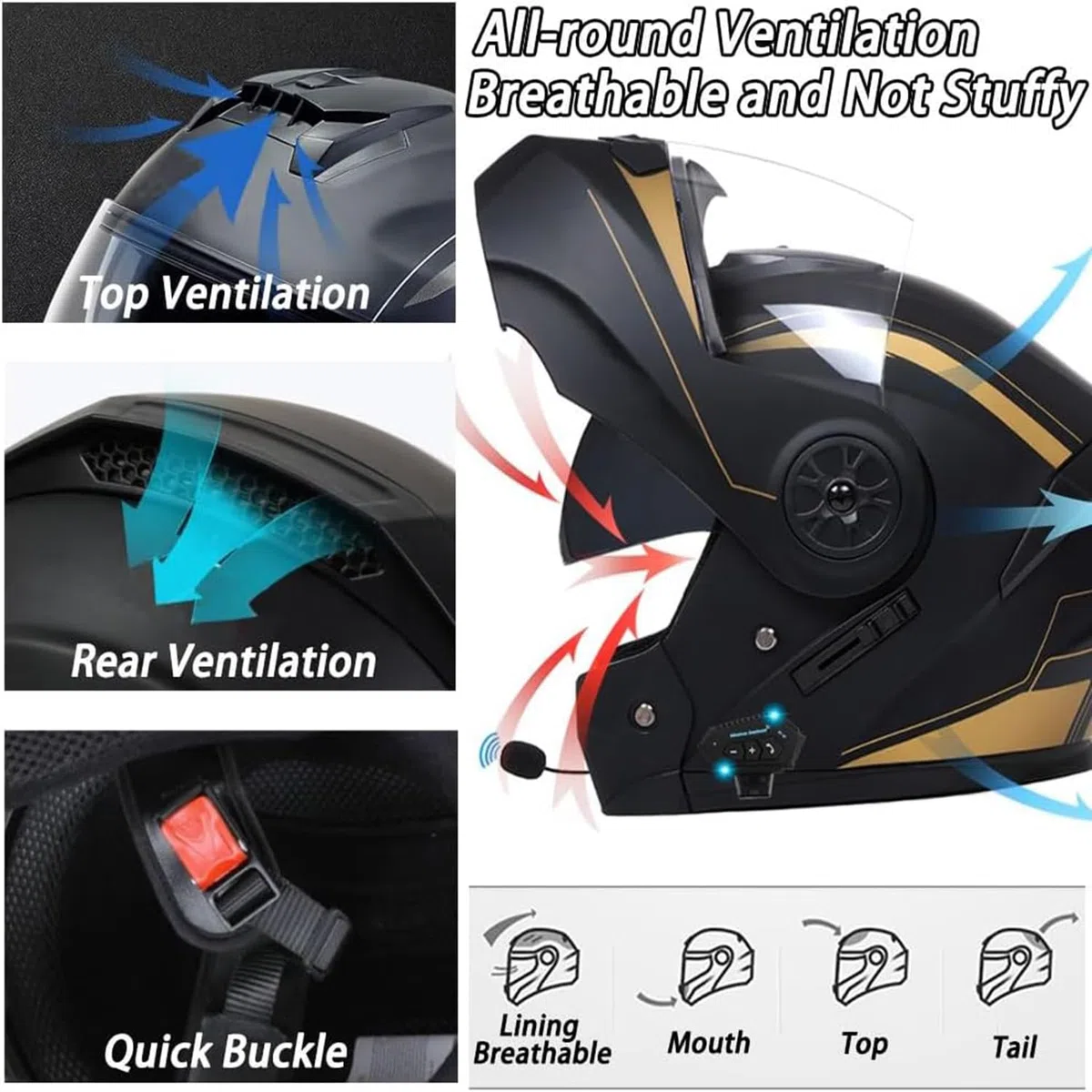 Casco Modulare Bluetooth Moto Integrat con Doppio Visiera Parasole Integrale, Casco Certificato ECE, Sistema di Comunicazione Interfono Integrato Radio FM Mp3 Integrato