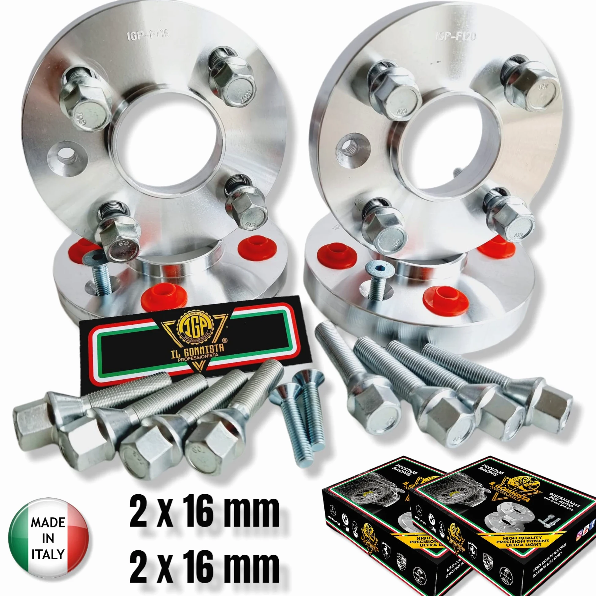 IGP 4 DISTANZIALI 16+16 mm 4 x 98 mozzo 58.1 + 16 BULLONI compatibili con ALFA ROMEO MITO type 955 dal 2008 in poi *OK AUTO RUOTA CERCHI IN LEGA