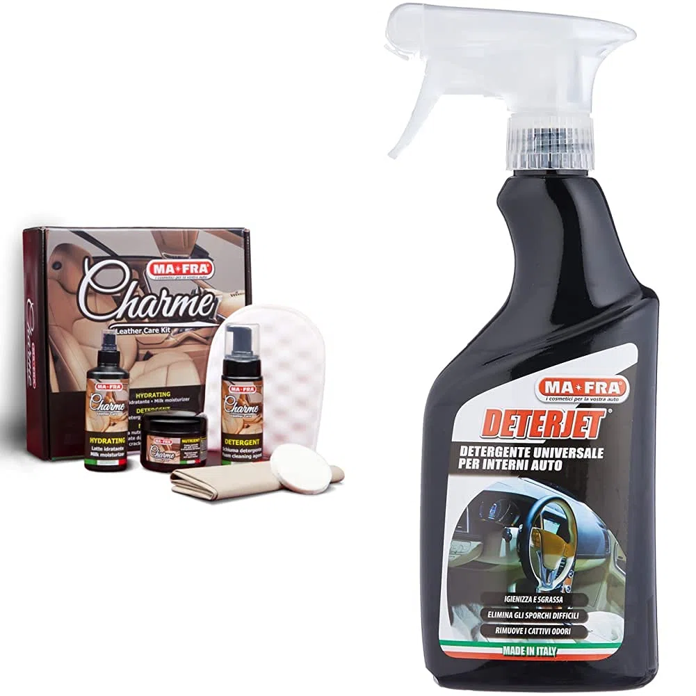Ma-FraMafra, Charme, Kit per La Pulizia di Sedili E Cruscotti Dell'Auto & Deterjet, Detergente Sgrassatore Universale per La Pulizia delle Parti Interne Dell'Auto