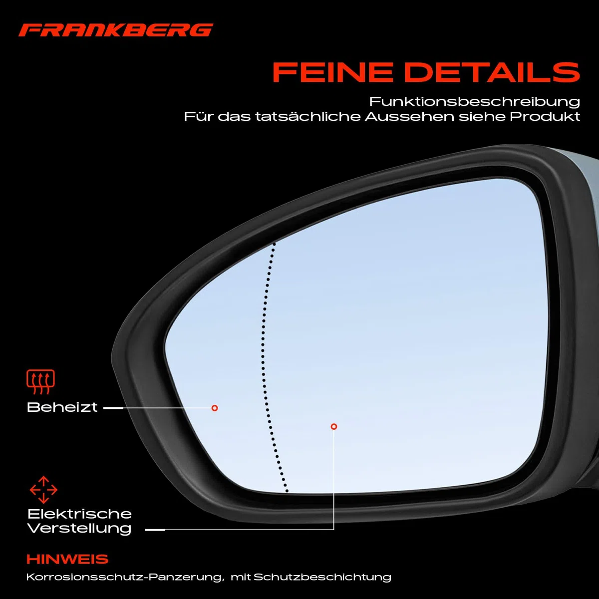 Frankberg Specchietto retrovisore esterno elettrico sinistro 9 Poli | Riscaldato, &-sensore di temperatura, &-Luce lampeggiante; 963027553R; Compatibile con: Clio V B7, Clio V BF