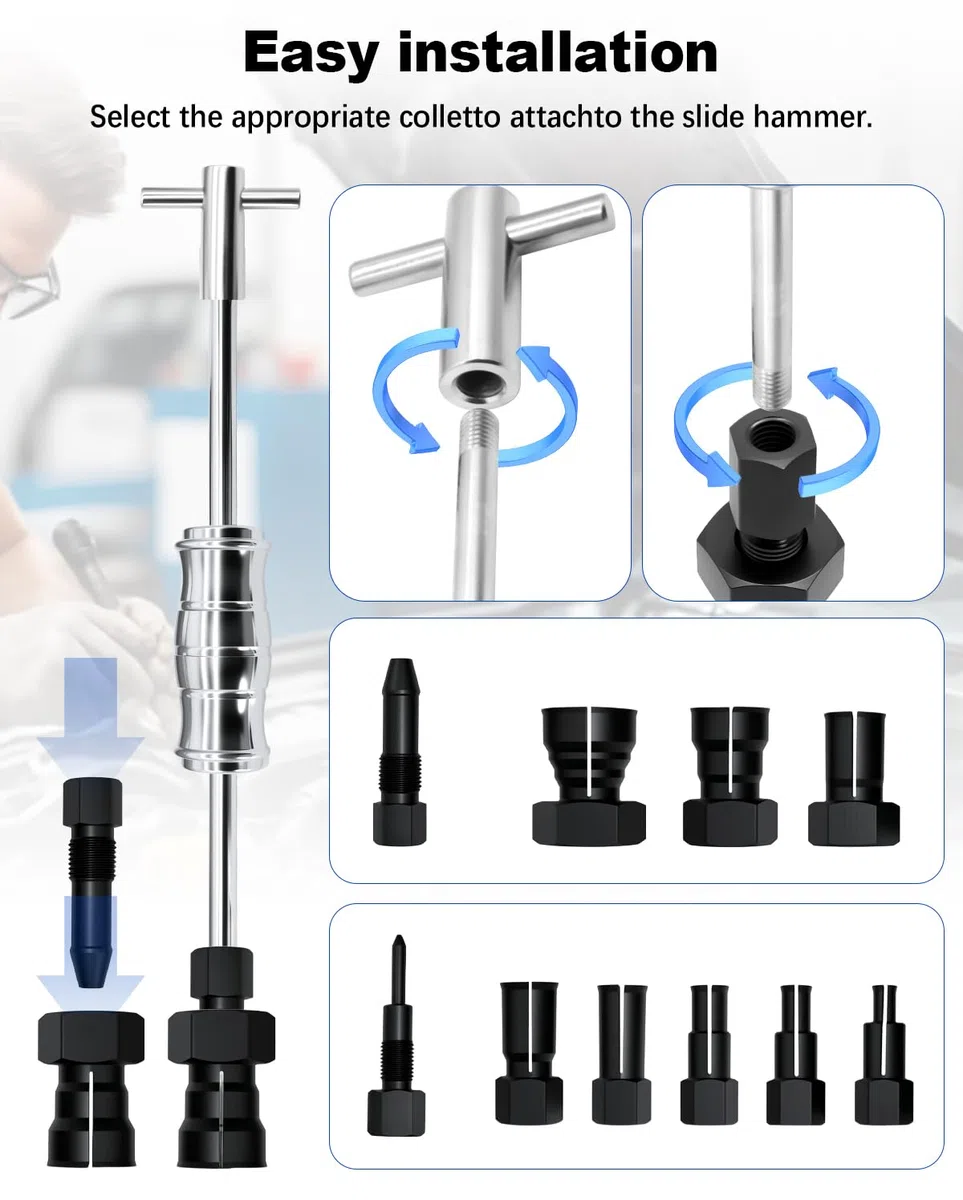 Set di estrattori per cuscinetti interni, 12 pezzi, con martello scorrevole e pinze regolabili (8-32 mm), per auto, moto e mozzi bici