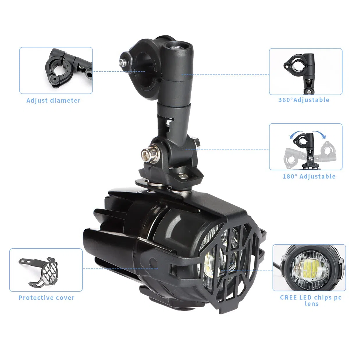 LITTOU Motorcycle Light Fit per Moto ATV Trattore Carrello elevatore Barca Spotlight Universale Faro Fendinebbia Luce di Esecuzione Luce ausiliaria (Set Completo)