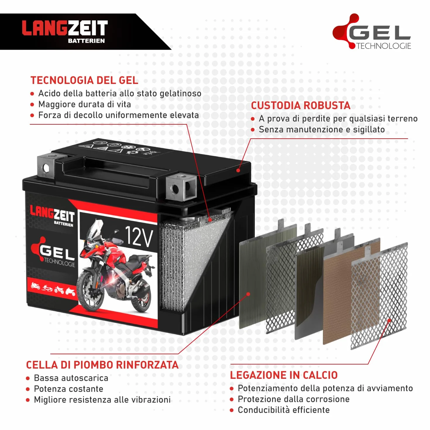 LANGZEIT 51913 batteria moto 12V 21Ah GEL G19 519013017 ABS 19Ah scooter senza manutenzione