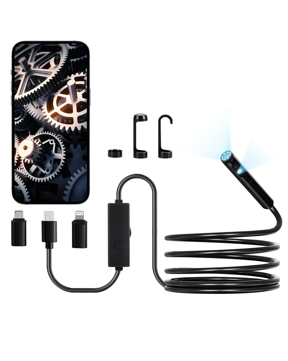 VEVOR Telecamera Endoscopica con Luce, Telecamera di Ispezione HD 1920P con 8 + 1 Luci LED, Boroscopio a Doppia Lente con Zoom 2X, Cavo Serpente da 3 m Impermeabile IP67 per Auto