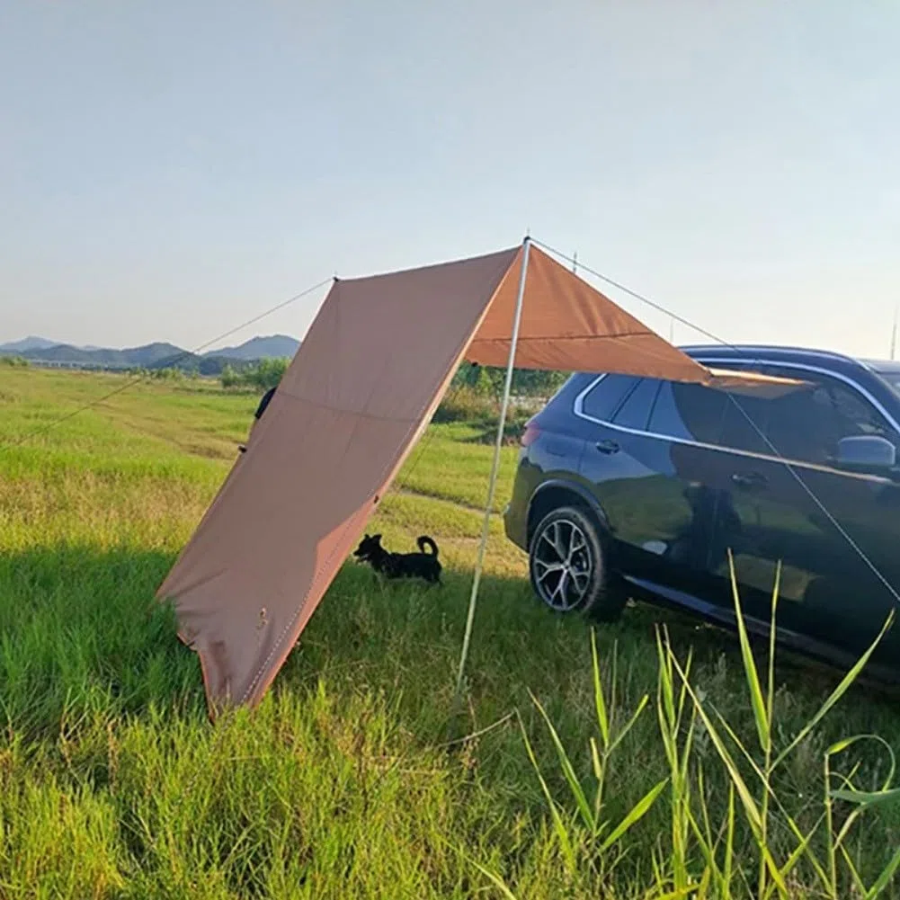 Tenda impermeabile per portellone posteriore di SUV, tenda da campeggio per auto, 440 x 200 cm, in tessuto Oxford, con pali per viaggi su strada (grigio, 440 x 200 cm)