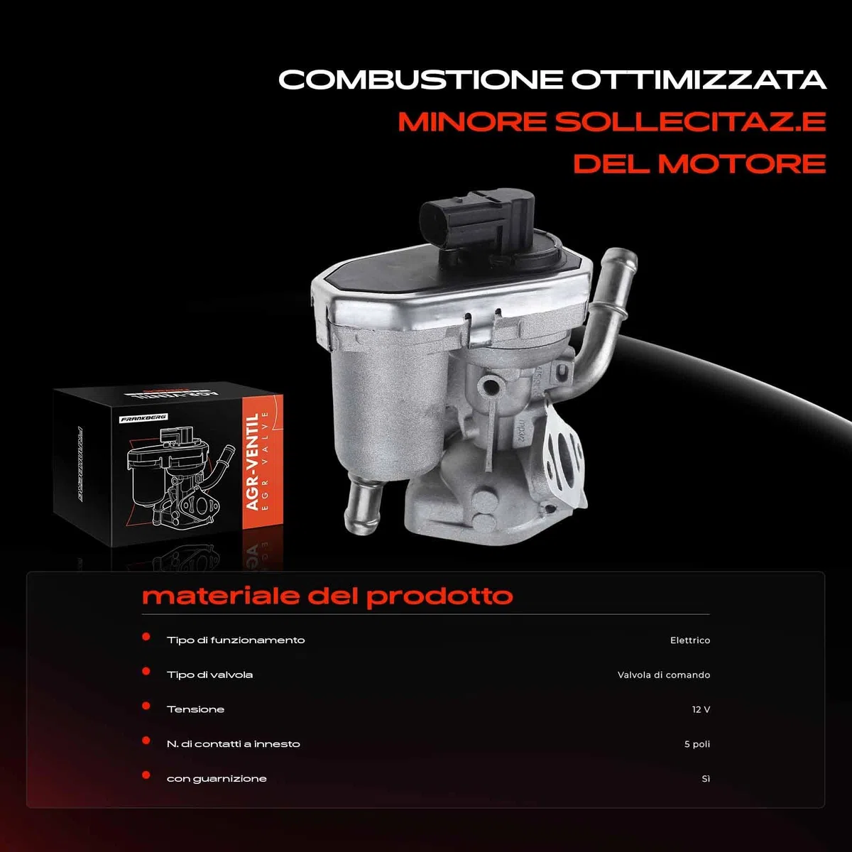 Frankberg Valvola EGR a 5 Poli 8C1Q9D475AA | Compatibile con: Pianale/telaio Transit FF FM FN, Transito Tourneo, Transit Box FA, Autobus di linea FB FC FD FS FZ
