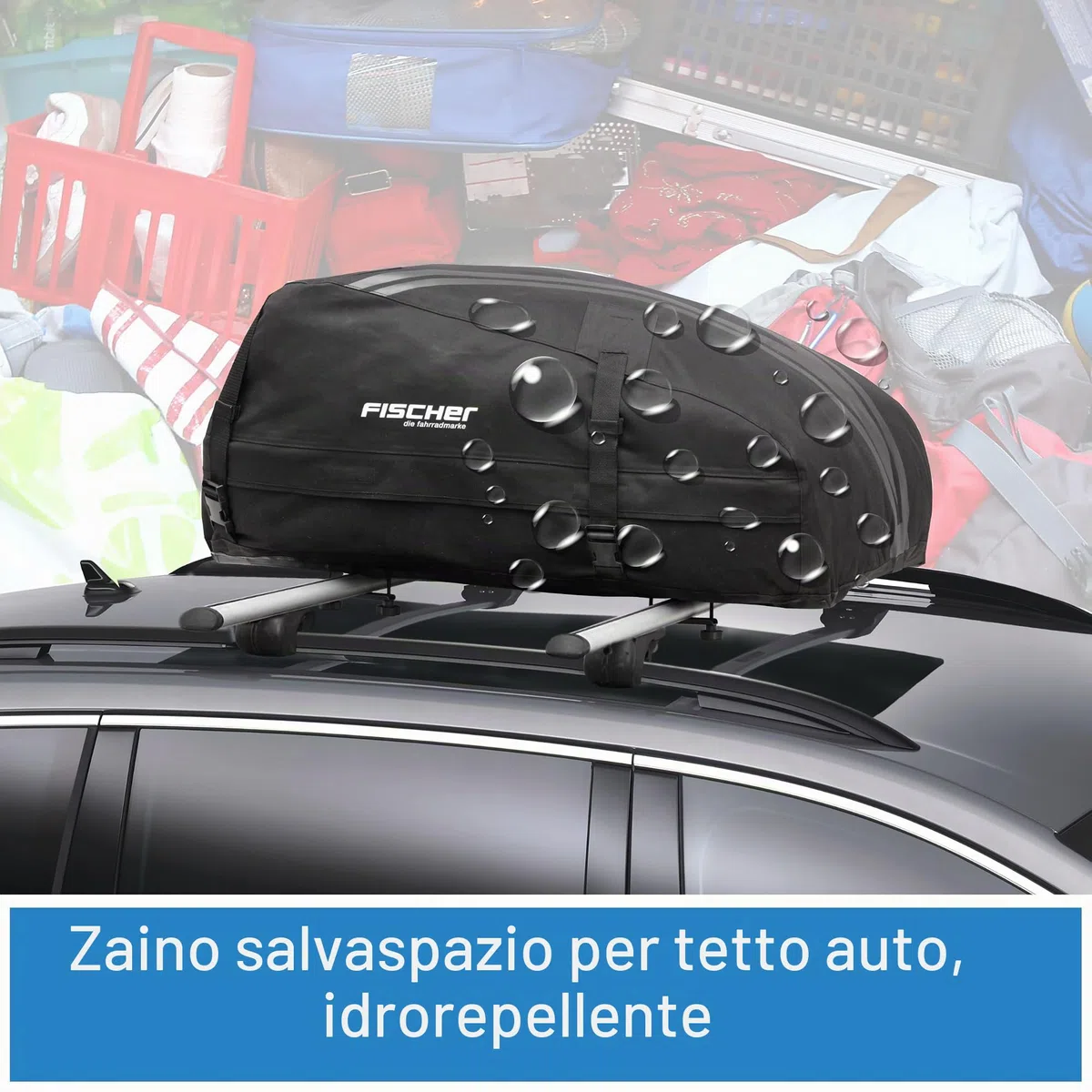 Fischer, box da tetto pieghevole, altamente stabile, idrorepellente, 270 l, con custodia, 126000