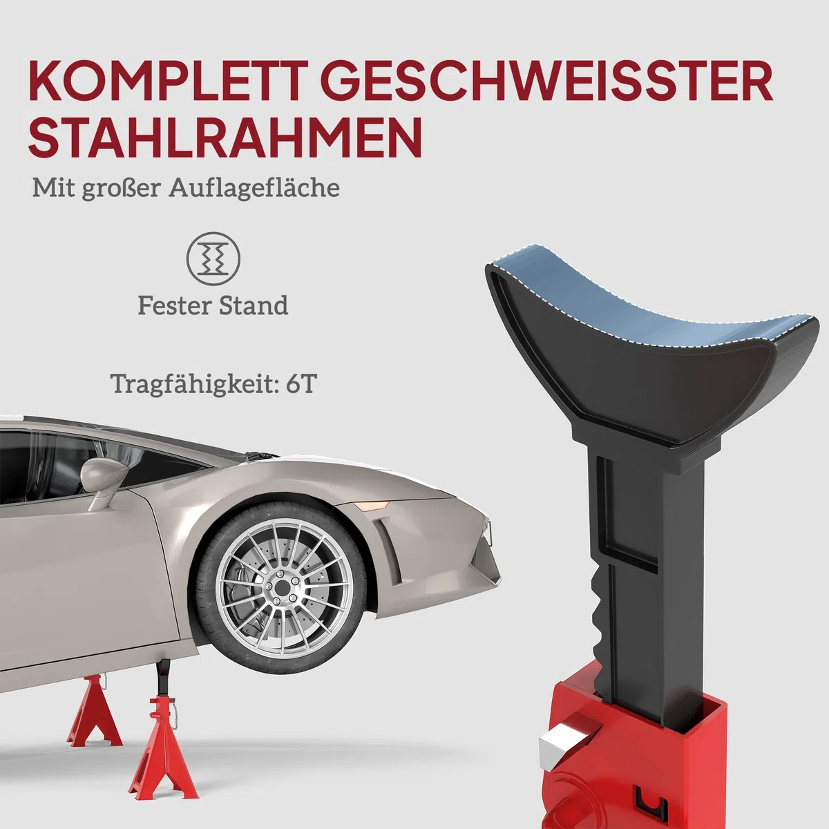 HOMCOM Cavalletti di sostegno 6 tonnellate portata 2 pezzi supporto asse inclusi 2 fermapiastre 13 livelli di altezza regolabile da 375 mm a 592 mm cavalletti per auto cricco sollevatore per officina