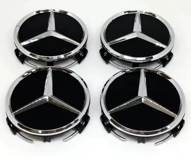 Coprimozzo 4Pz/Set Dimensione OEM Pezzo di Ricambio compatibile con Mercedes-Benz, 75 mm/2,95' Glossy Black