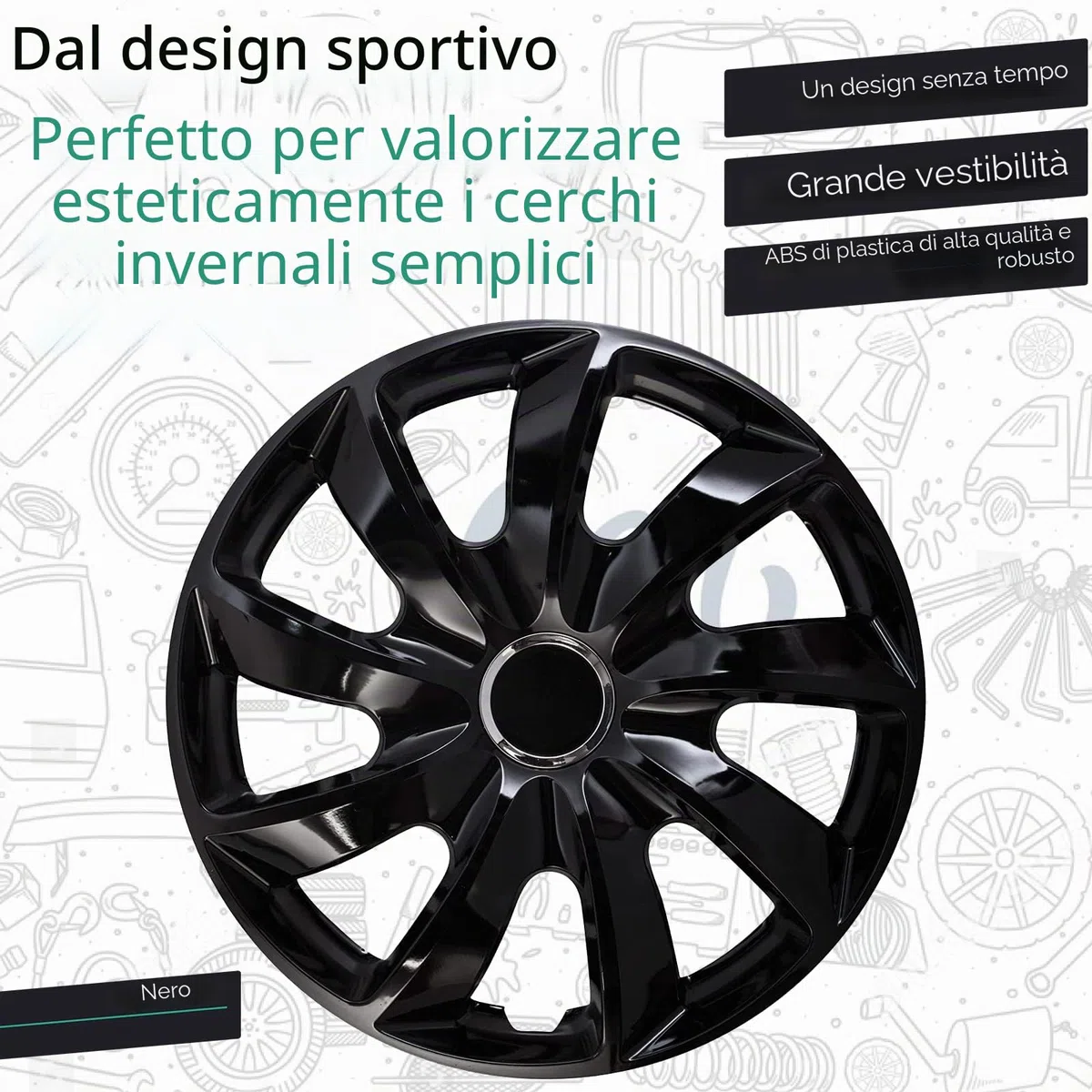 Copricerchi STIG nero, 17 pollici, set da 4 pezzi