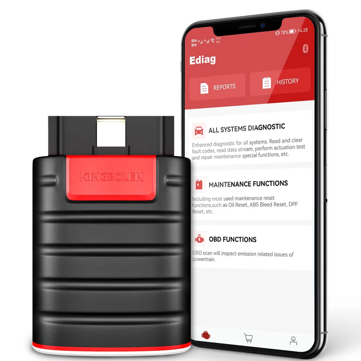 KINGBOLEN EDIAG OBD2 Auto Diagnostica Bluetooth Tutto il Sistema Bidirezionale obd2 Bluetooth Scanner Auto, Livello OE, Codifica ECU, 15+ RESET,AUTO VIN, Tutto il software 1 anno iPhone e Android