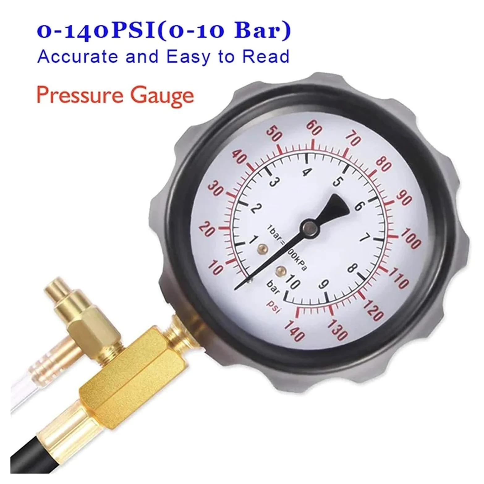 Kit Di Strumenti Diagnostici For Misuratore Pressione Della Pompa Iniezione Del Carburante 0-140PSI, Set For Tester For Benzina Motore For La Maggior Parte Delle Auto Abbastanza Accurato(No Box)