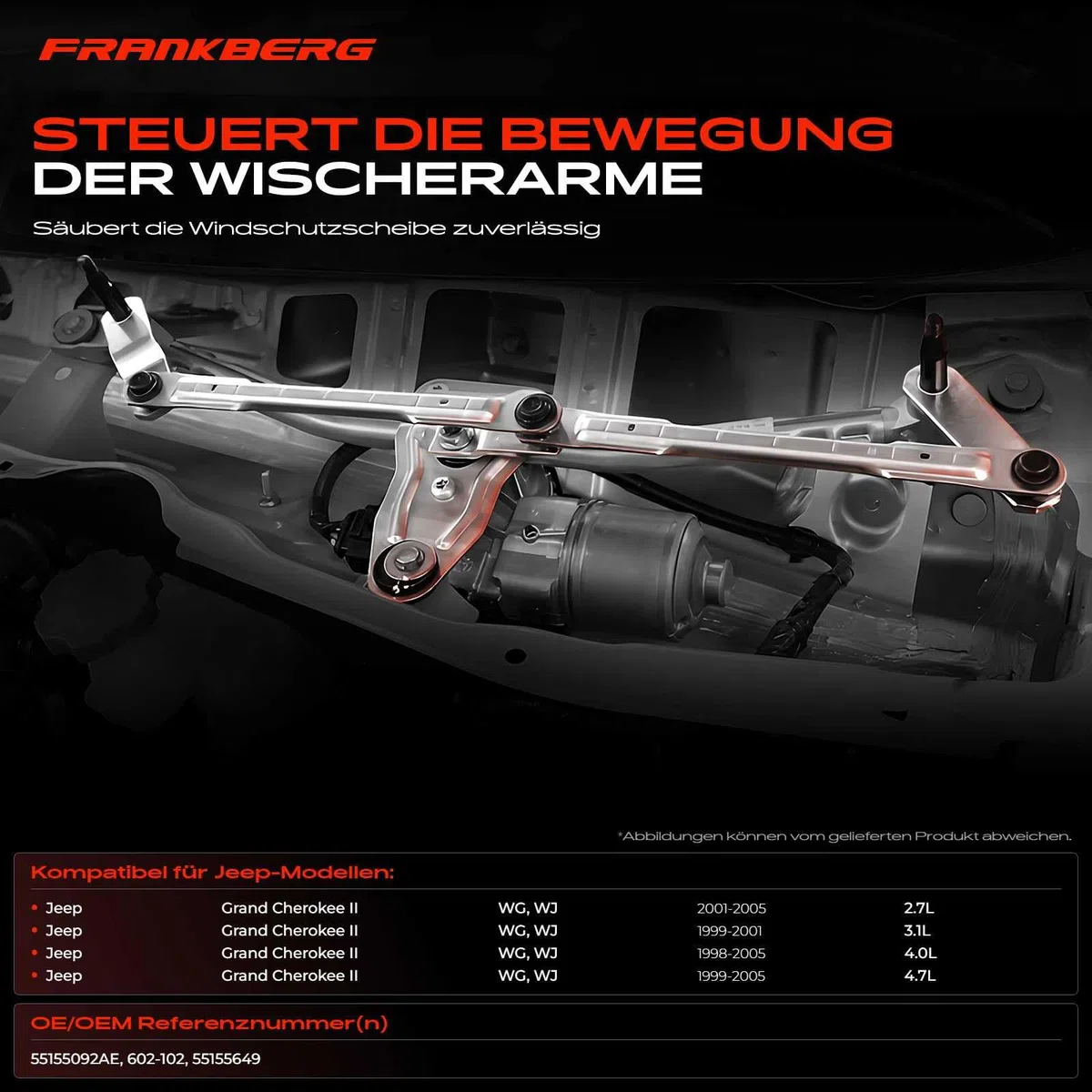Frankberg Meccanismo tergicristallo senza motore 55155092AE | Compatibile con: Grand Cherokee II WG WJ