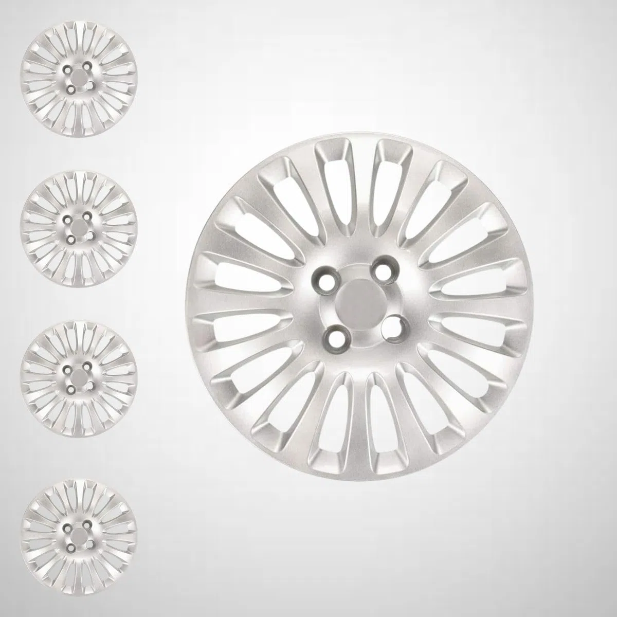 RYELDOM Copricerchi 15 Pollici per Fiat Grande Punto 2008 ed Evo, Set 4 Coppe Ruota in Nylon Flessibile Resistenti, Copricerchi Auto 15", Made in Italy