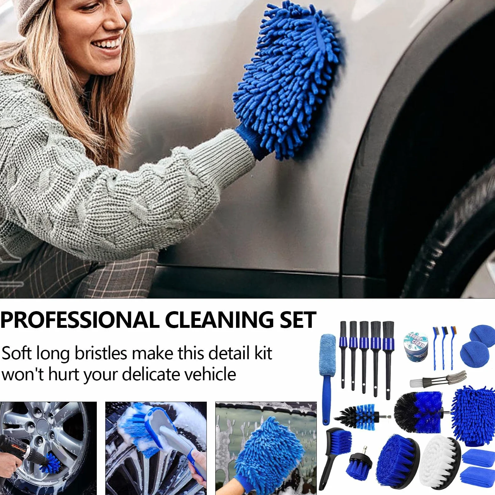 Kit di pulizia degli interni 'auto, kit di pulizia del lavaggio automatico | Kit di pulizia automobilistica professionale per interni, esterni, ruote, cruscotto
