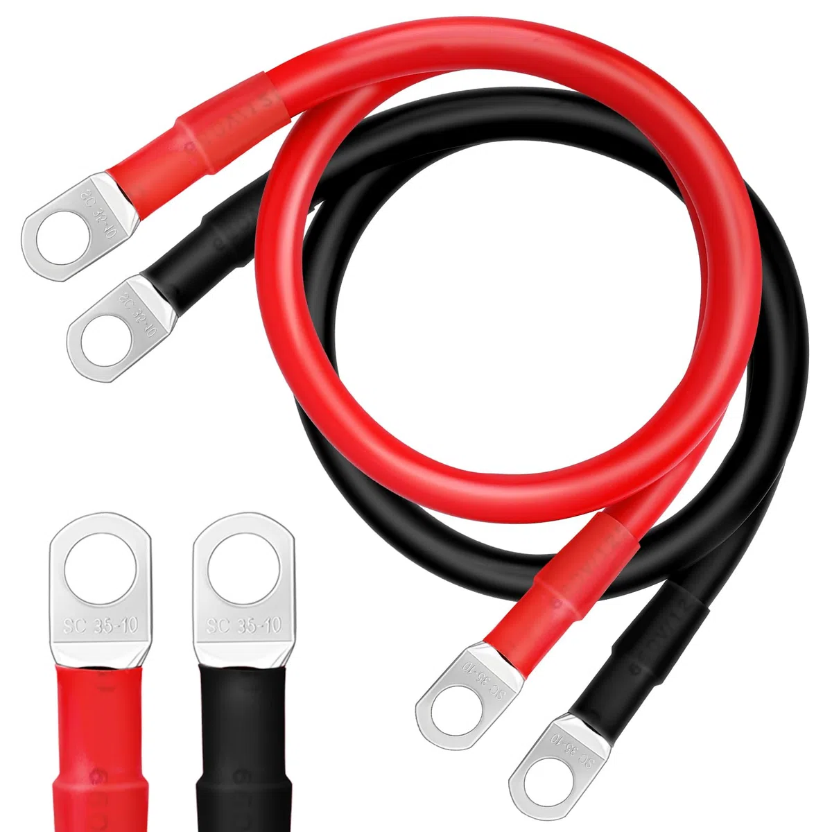 2 pezzi Cavi batteria 100cm 2 AWG 35mm², 12V Cavo batteria auto Cavo inverter batteria Cavo prolunga batteria SC35-10 per moto Batteria solare auto Cavo di massa auto ecc (100CM)