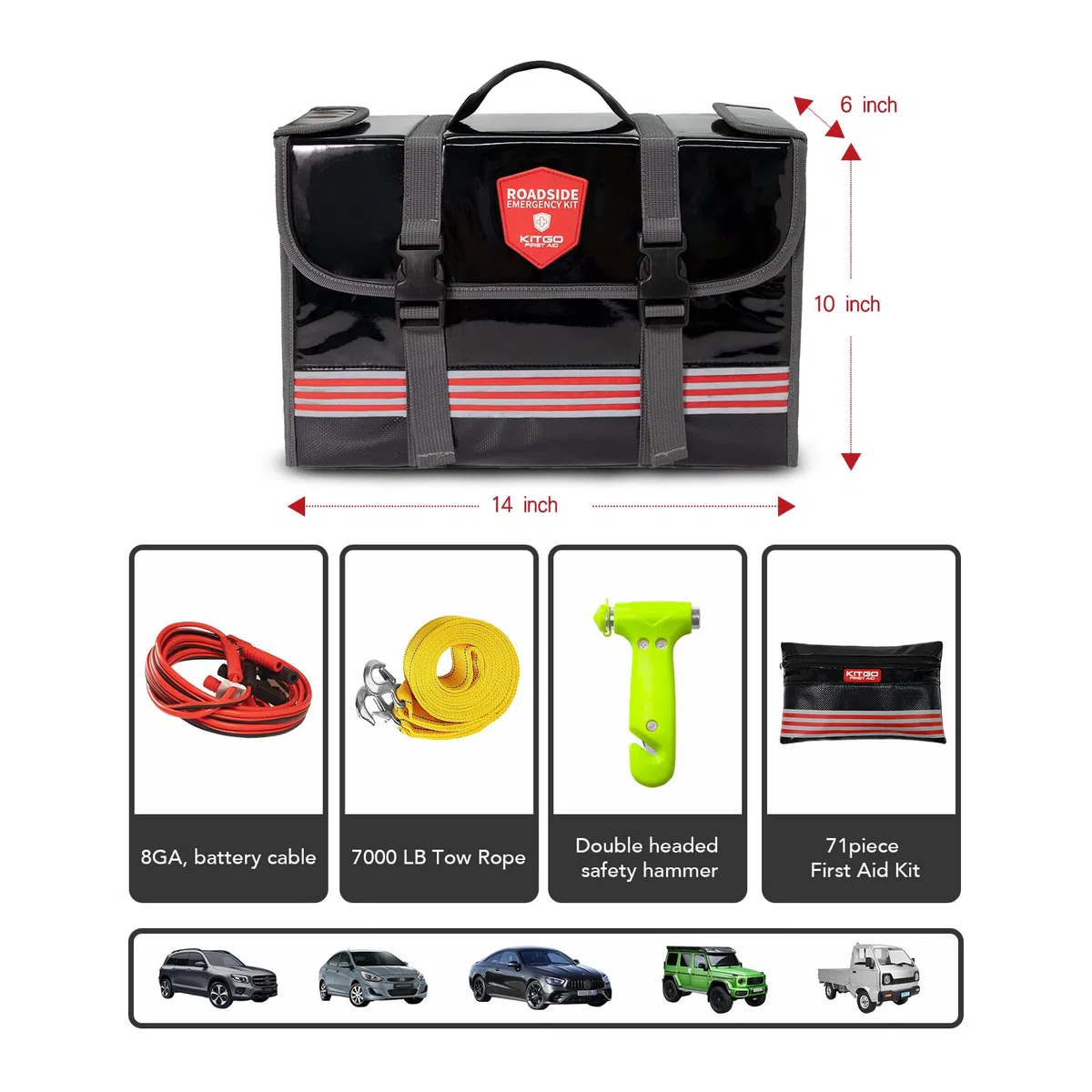 Kit di emergenza per auto (126 pezzi), regalo per padre, donne, amici, assistenza stradale di alta qualità, con cavi di avviamento, fune di traino, kit di sicurezza ideale in