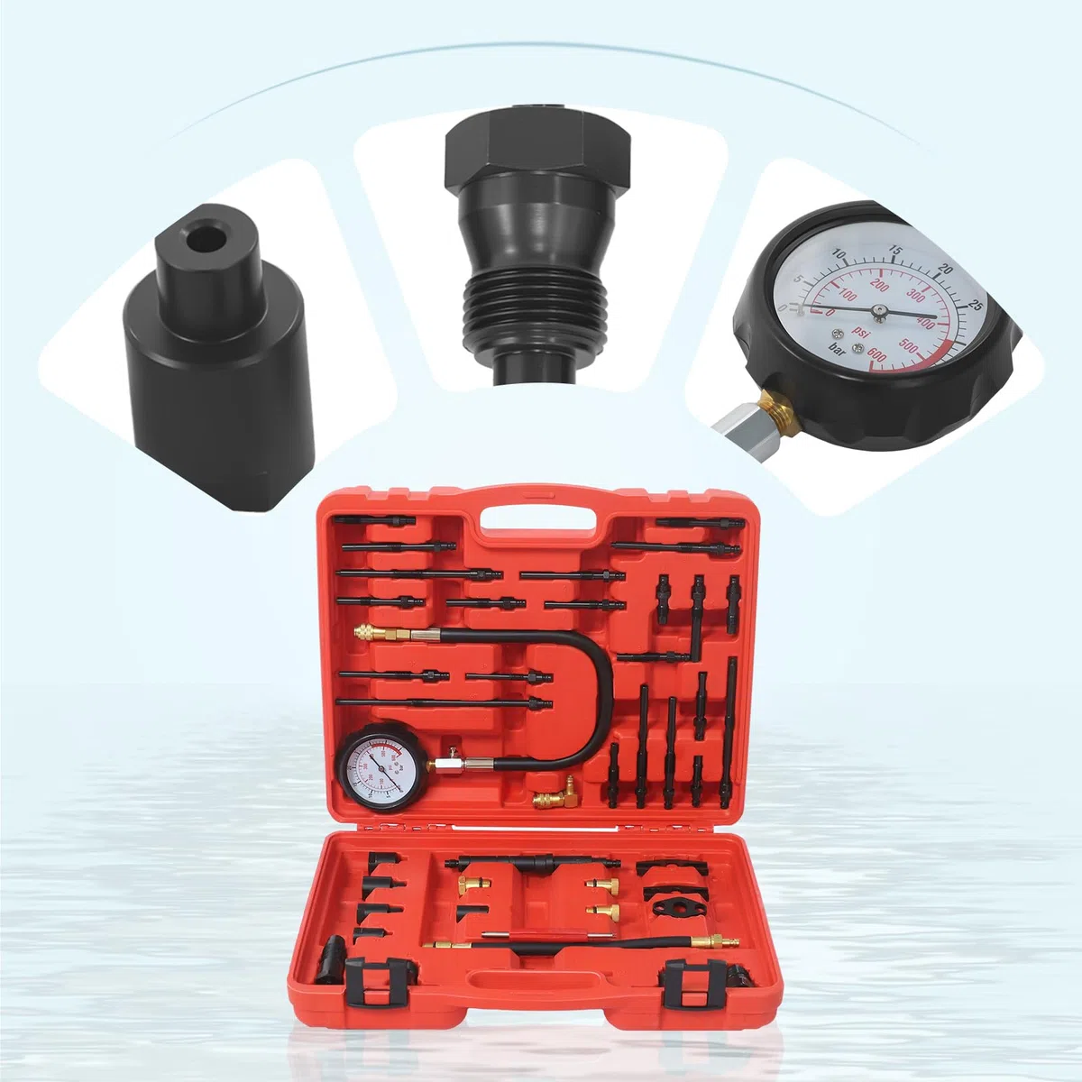 Tester di compressione benzina e diesel, tester di compressione 0-40 bar/600 psi, per auto e camion, tester di perdita di pressione, manometro per test della pressione del cilindro e diagnosi del