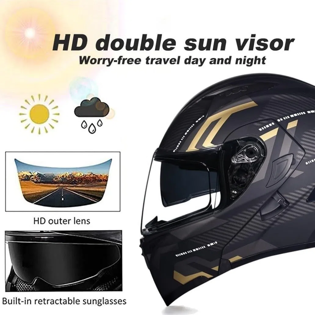 Casco Modulare Moto, Integrale con Doppia Visiera Parasole, Omologato DOT/ECE per Uomo Donne
