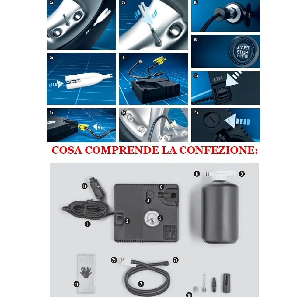 COMPATIBILE CON Y AMAHA TRICITY 300 KIT GONFIA-RIPARA MOTO-SCOOTER-BICI RIPARAZIONE GOMME-RUOTE PNEUMATICI AUTOMATICO CON COMPRESSORE E LIQUIDO SIGILLANTE DUNLOP DA 450ML TECH
