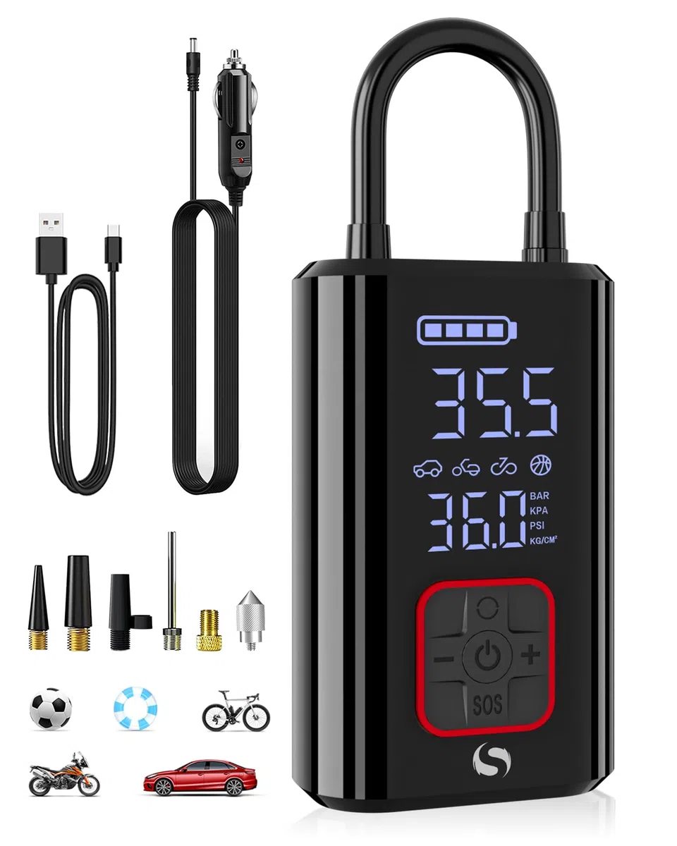 Compressore Aria Portatile Auto, 150PSI con Batteria Ricaricabile, Mini Compressore Portatile 12V DC, Gonfiatore Elettrico Portatile per Auto, Bici, Moto, Pallone