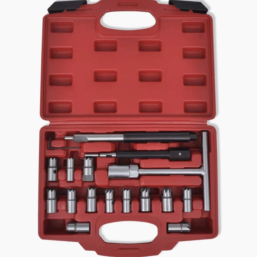 Set di frese per iniettori diesel, 17 pezzi, durevoli, con valigetta, per motori Common-Rail, officina, riparazione, montaggio, manutenzione